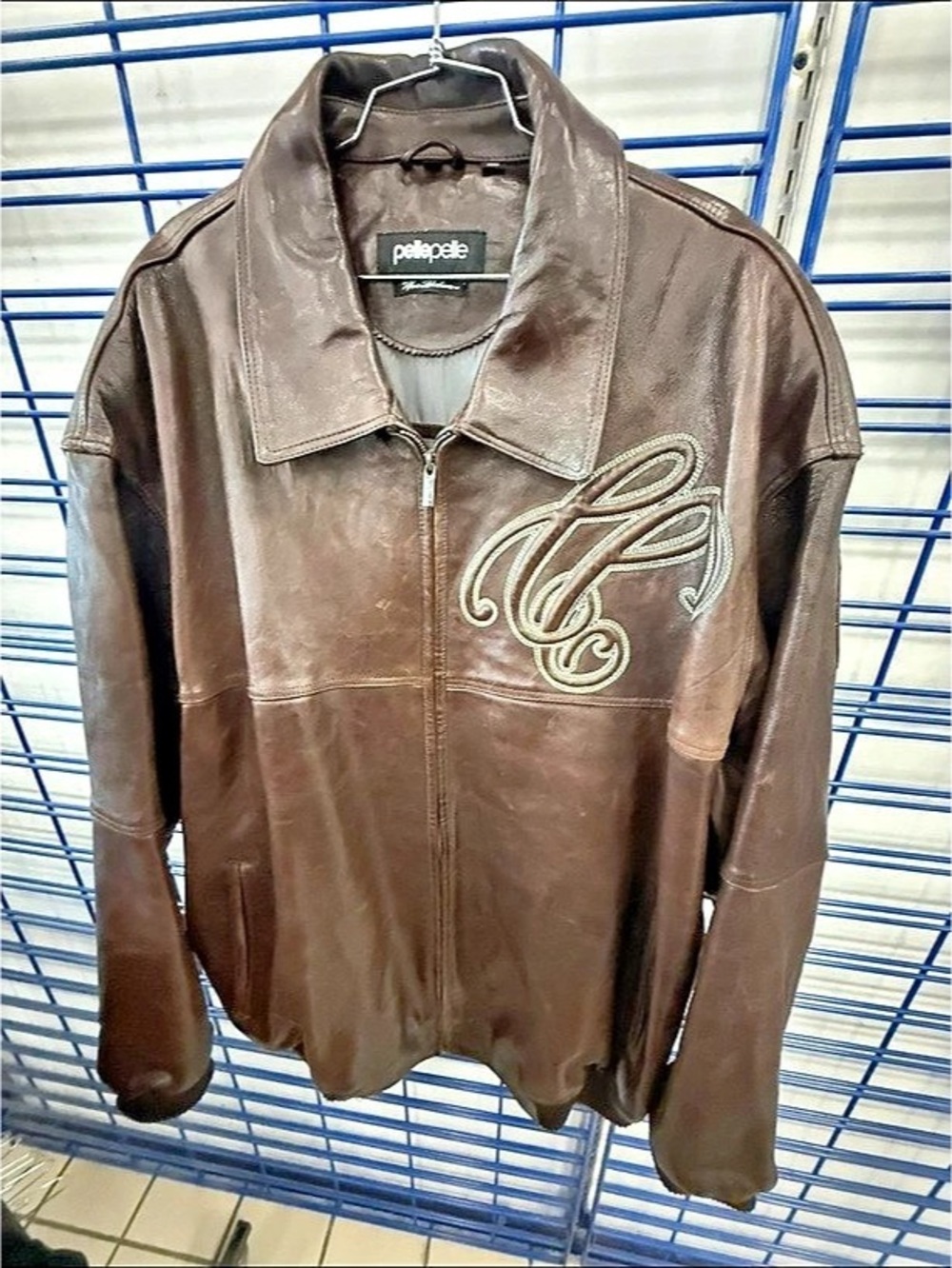 Pelle Leather Embroidered Jacket in Brown